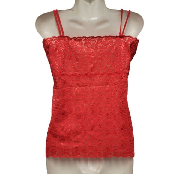 Red Lace Long Camisole Lace Tank Top Stretchy Long Camisole - Size L- NEW - Picture 2 of 13